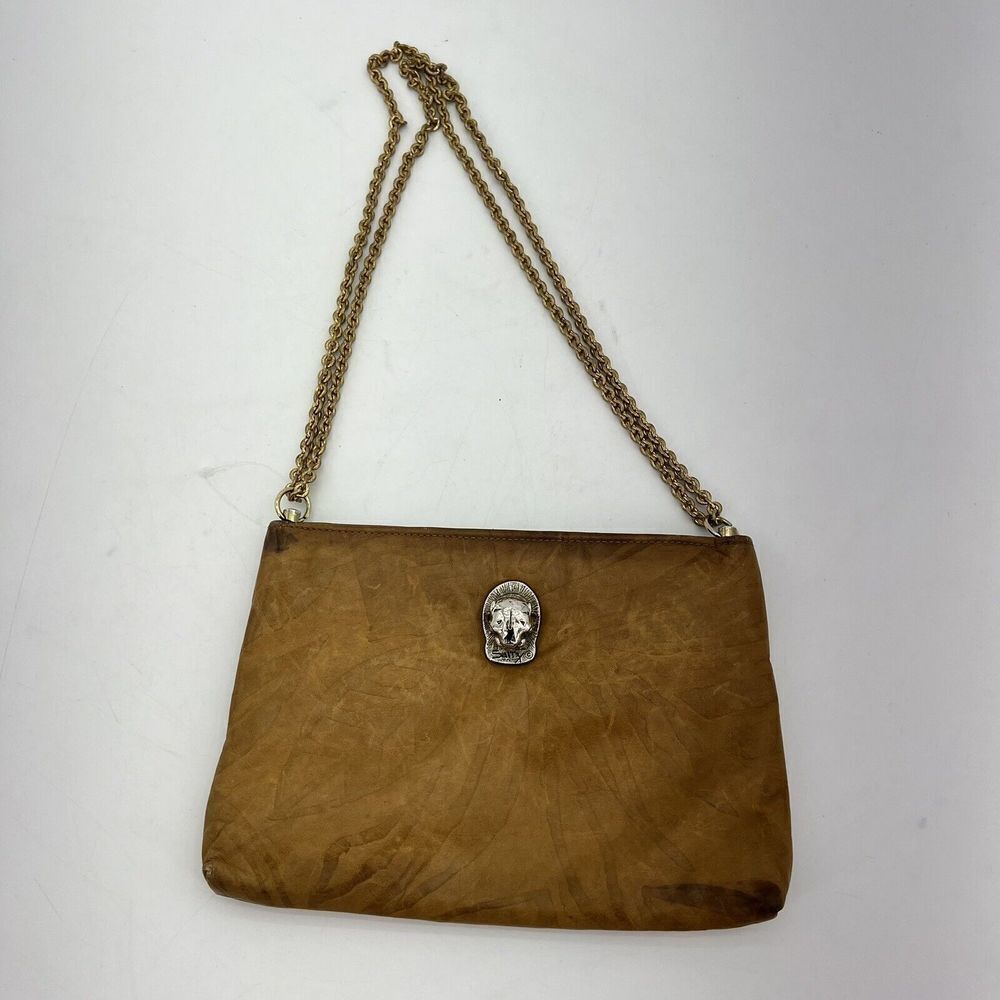 Vintage 1960s Ruth Saltz Leather Shoulder Bag Purse Tan Chain Strap